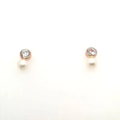 9ct Rose Gold Pearl & C/Z earrings