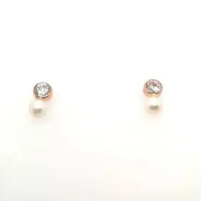 9ct Rose Gold Pearl & C/Z earrings