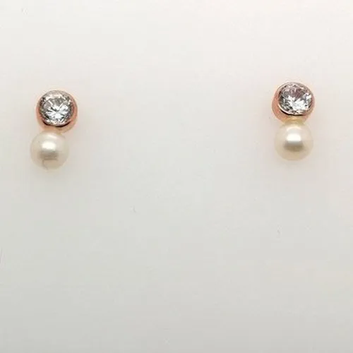 9ct Rose Gold Pearl & C/Z earrings