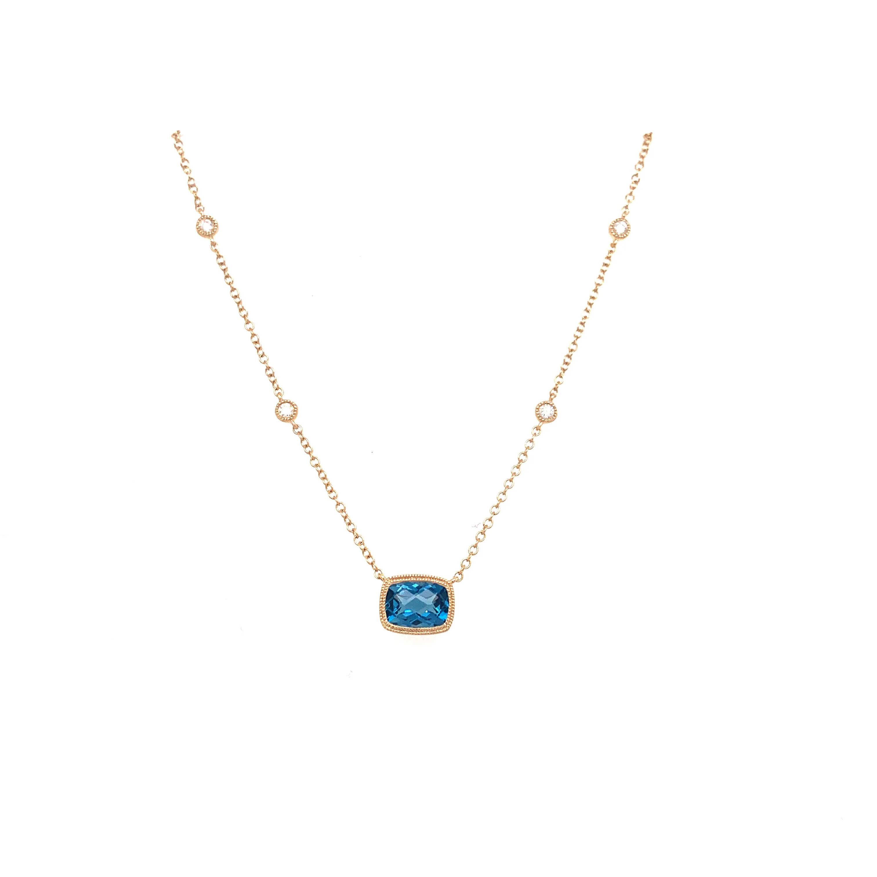 9ct Yellow Gold London Blue Topaz & Diamond Pendant
