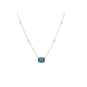 9ct Yellow Gold London Blue Topaz & Diamond Pendant
