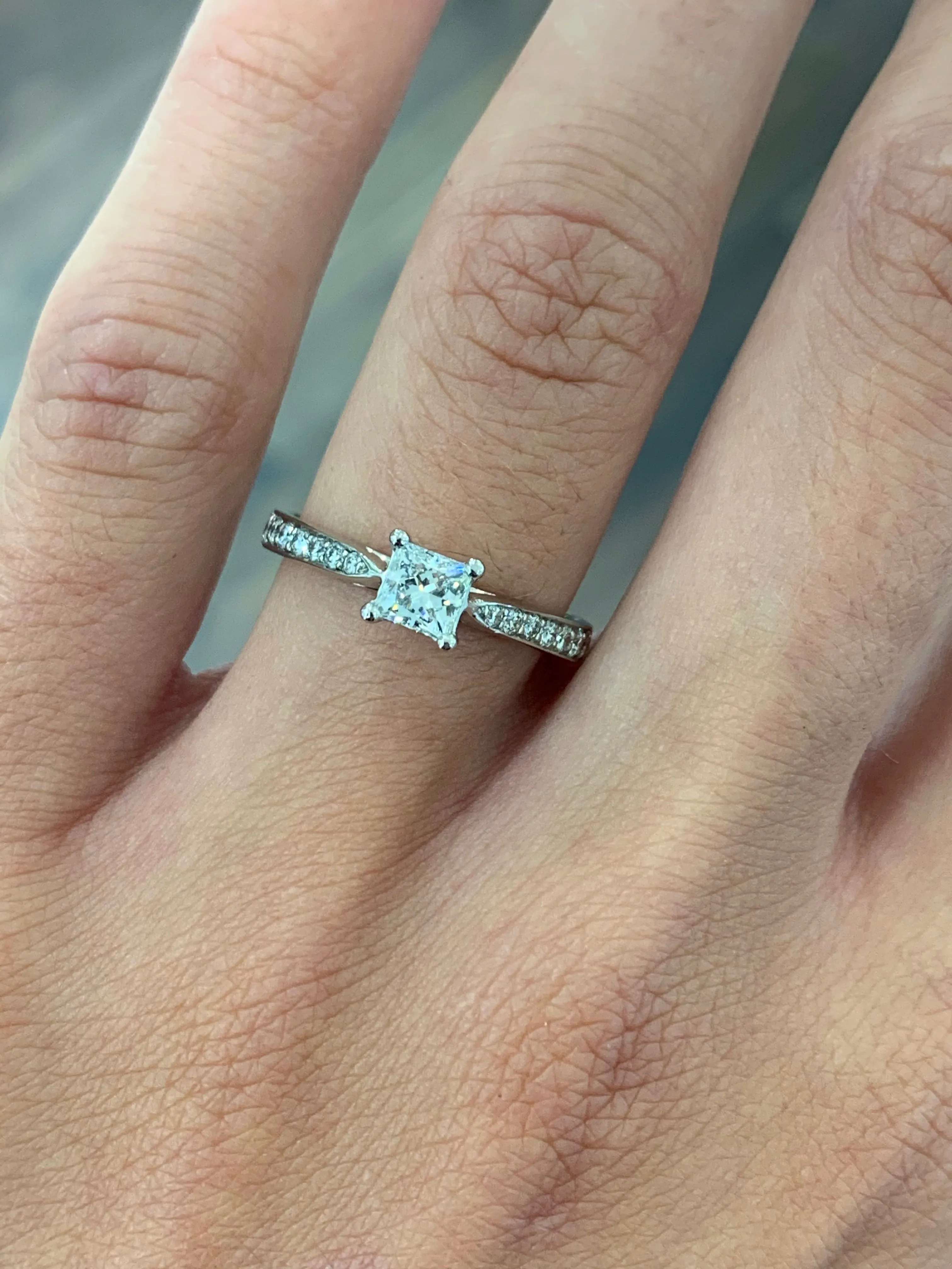 Alise- Platinum 0.42ct Earth Grown Princess cut Solitaire Engagement Ring with Pave Set Band