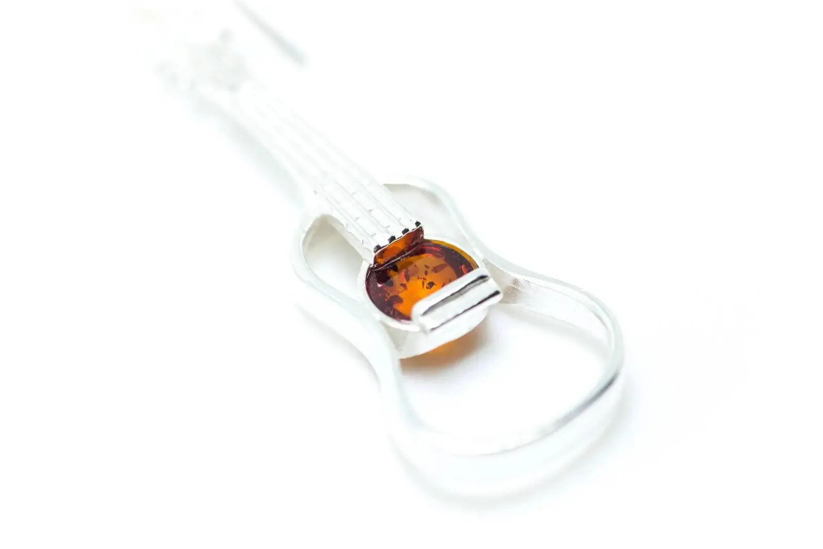 Amber & Silver Guitar Earrings - Handcrafted Sterling Silver with Baltic Amber Gemstone