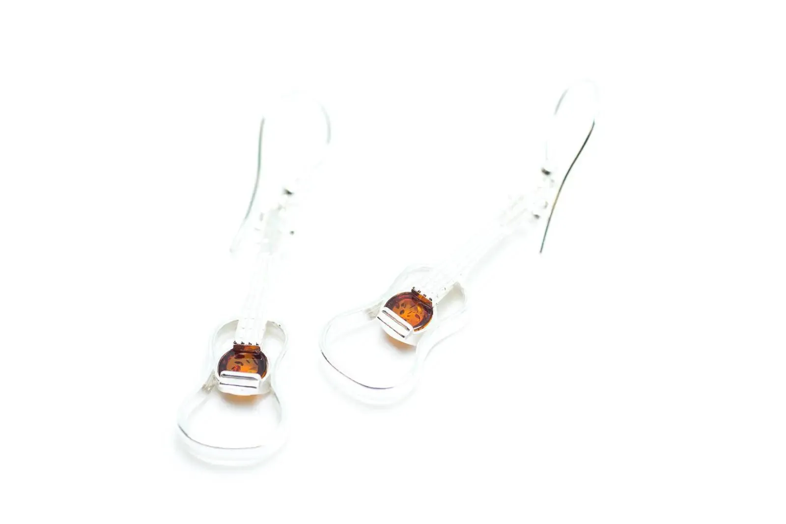 Amber & Silver Guitar Earrings - Handcrafted Sterling Silver with Baltic Amber Gemstone