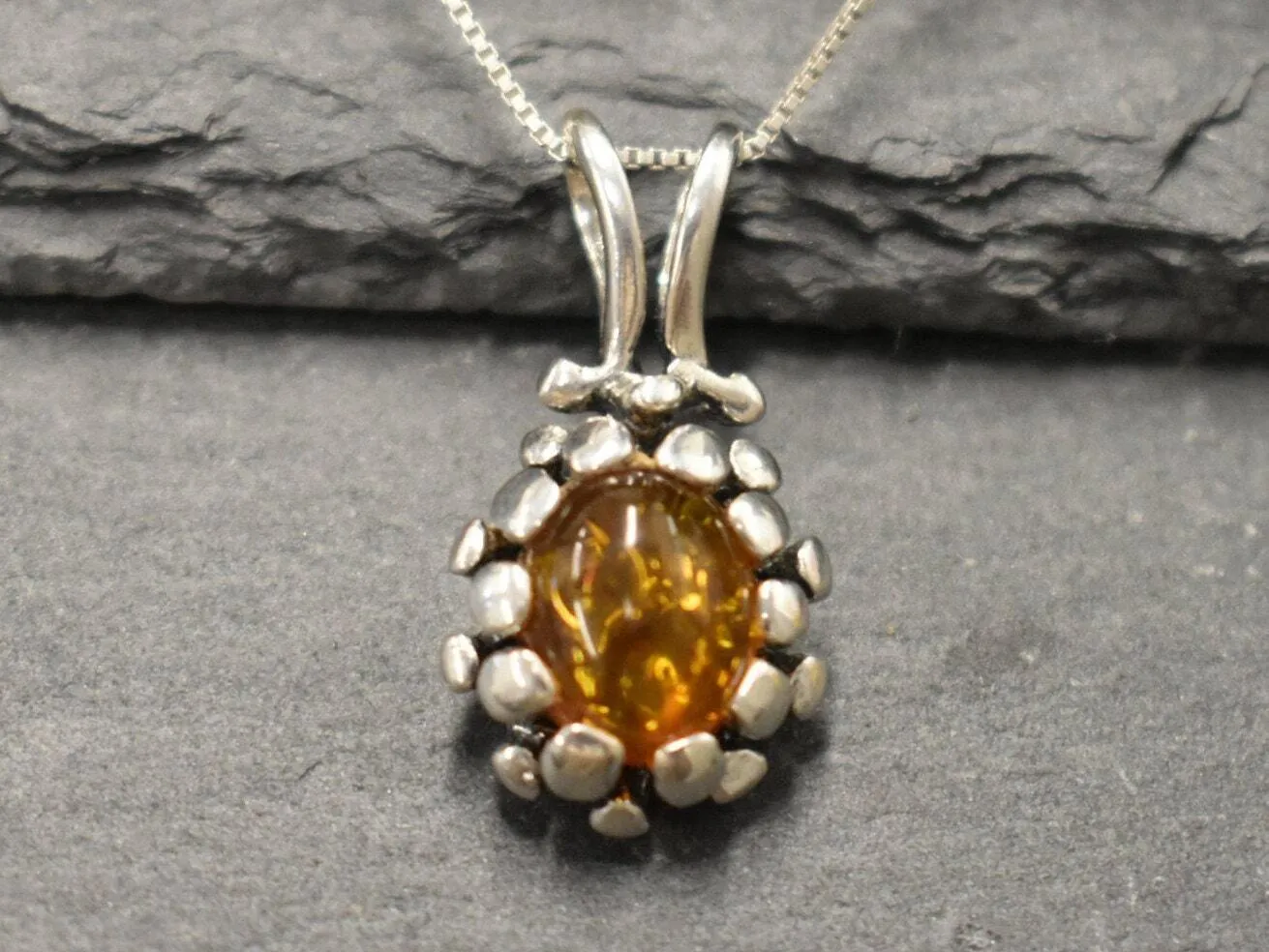 Amber Necklace - Natural Amber Necklace - Silver Vintage Pendant