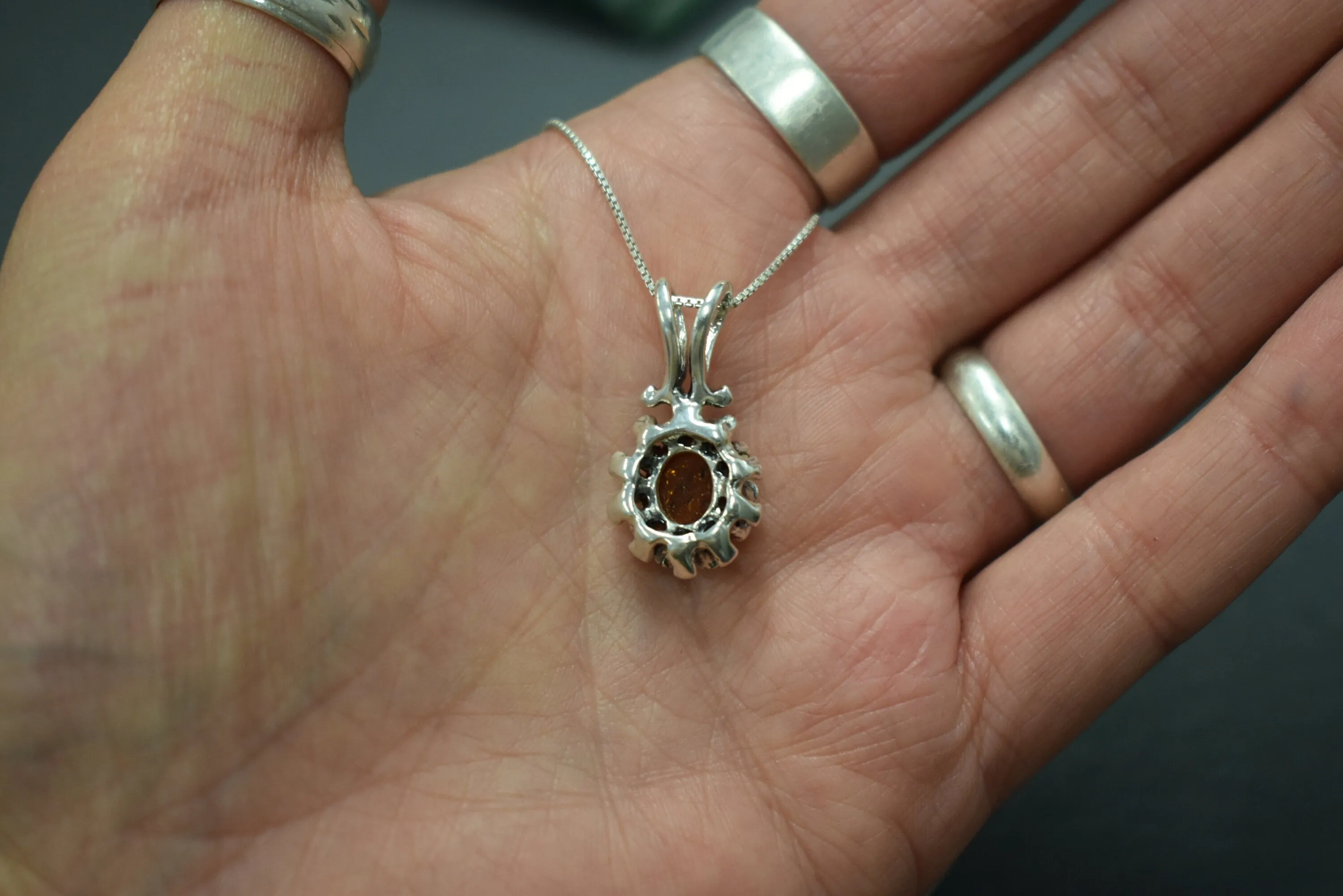 Amber Necklace - Natural Amber Necklace - Silver Vintage Pendant