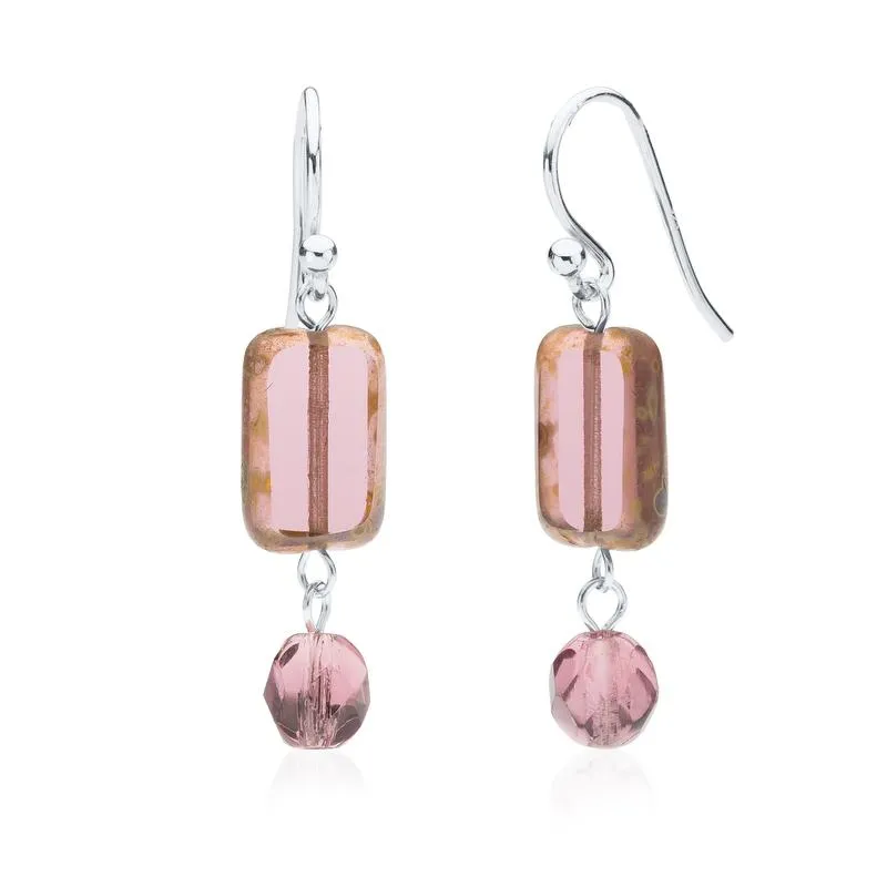 Amber Tortoise Glass Beaded Crystal Dangle Earrings