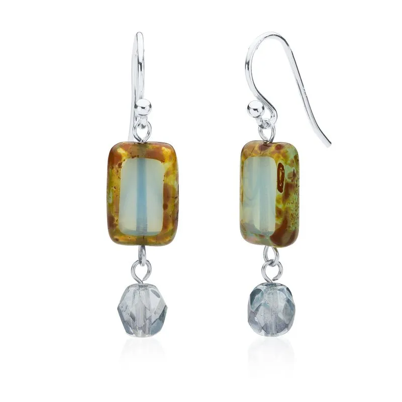 Amber Tortoise Glass Beaded Crystal Dangle Earrings