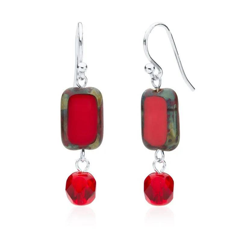 Amber Tortoise Glass Beaded Crystal Dangle Earrings