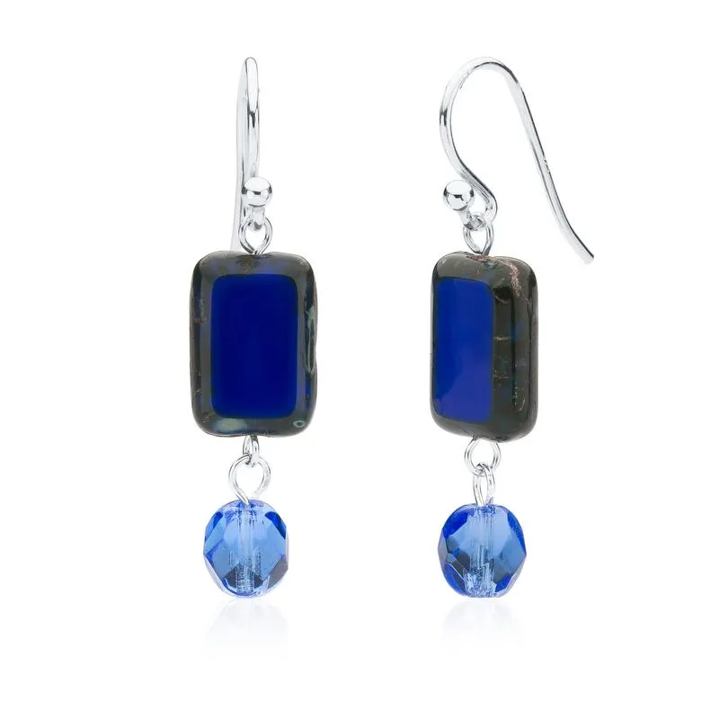 Amber Tortoise Glass Beaded Crystal Dangle Earrings