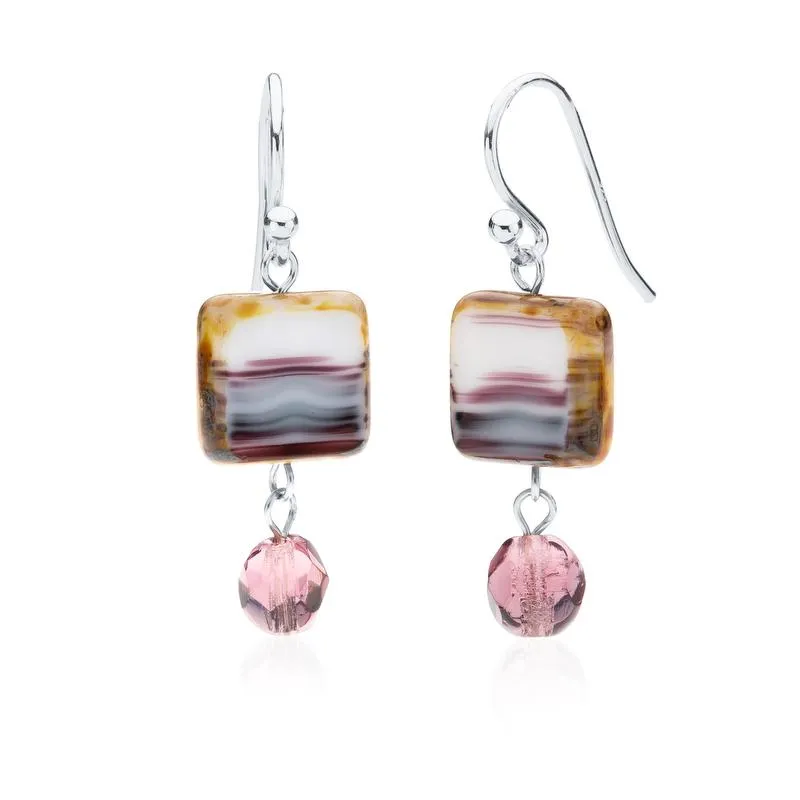 Amber Tortoise Glass Beaded Crystal Dangle Earrings