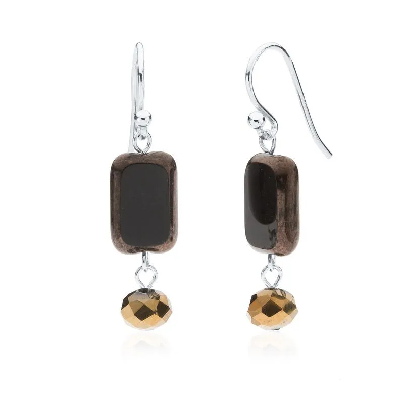 Amber Tortoise Glass Beaded Crystal Dangle Earrings