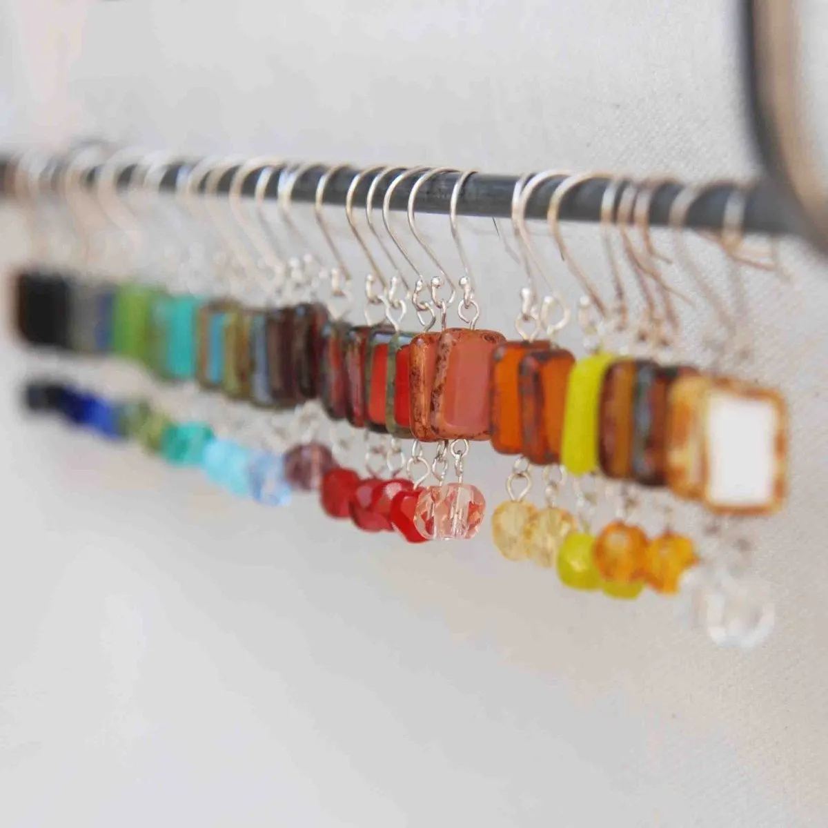 Amber Tortoise Glass Beaded Crystal Dangle Earrings