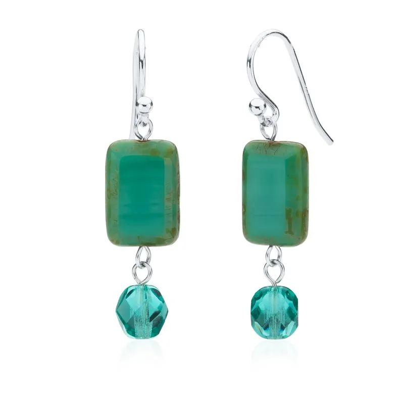 Amber Tortoise Glass Beaded Crystal Dangle Earrings