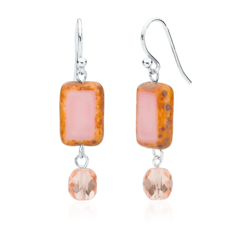 Amber Tortoise Glass Beaded Crystal Dangle Earrings