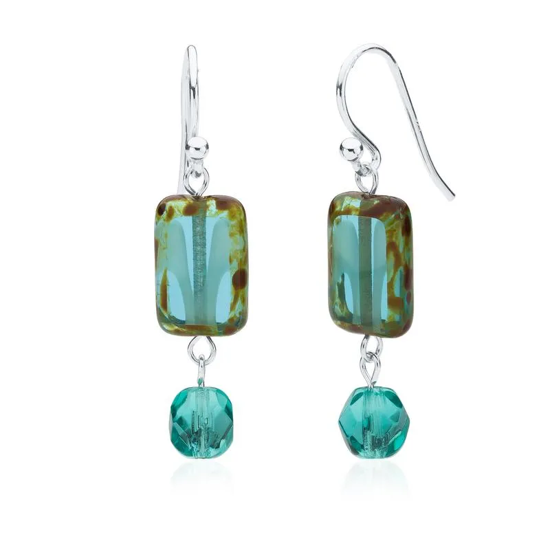 Amber Tortoise Glass Beaded Crystal Dangle Earrings