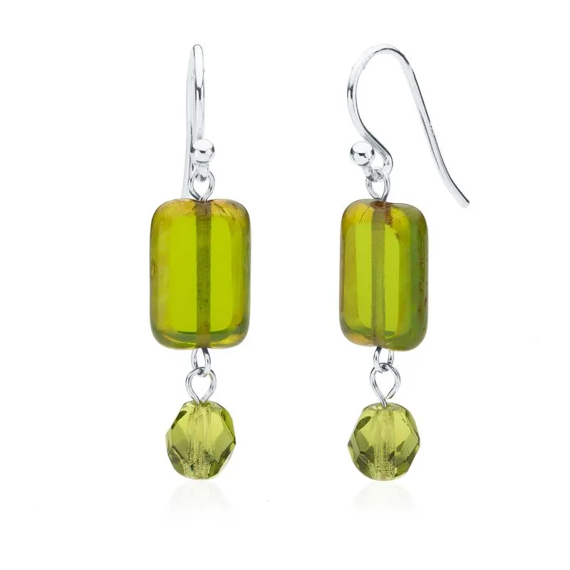 Amber Tortoise Glass Beaded Crystal Dangle Earrings