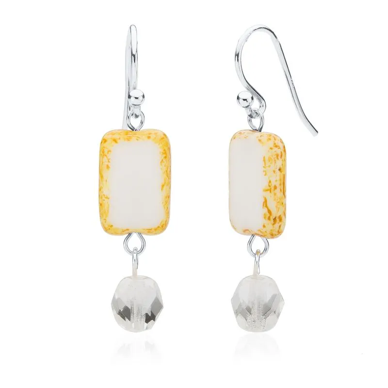 Amber Tortoise Glass Beaded Crystal Dangle Earrings
