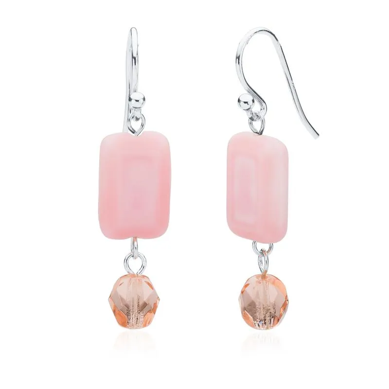 Amber Tortoise Glass Beaded Crystal Dangle Earrings