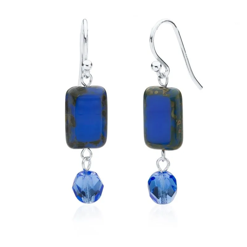 Amber Tortoise Glass Beaded Crystal Dangle Earrings
