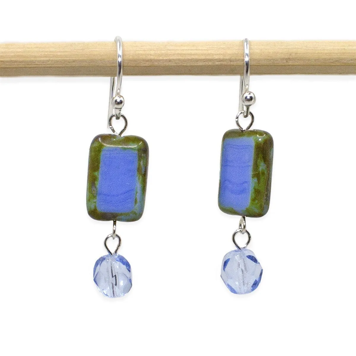 Amber Tortoise Glass Beaded Crystal Dangle Earrings