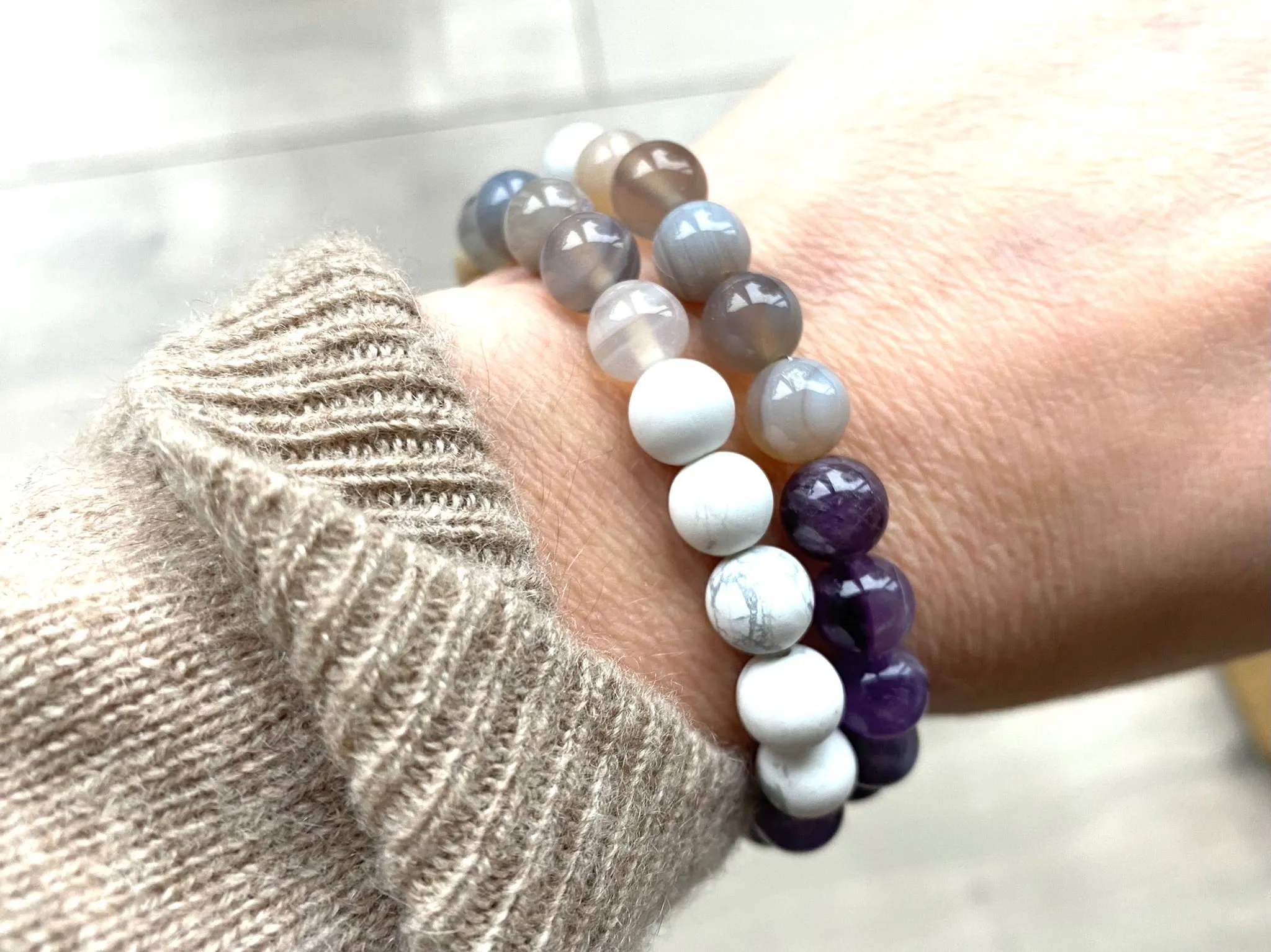 Amethyst and Howlite Diffuser Bracelet
