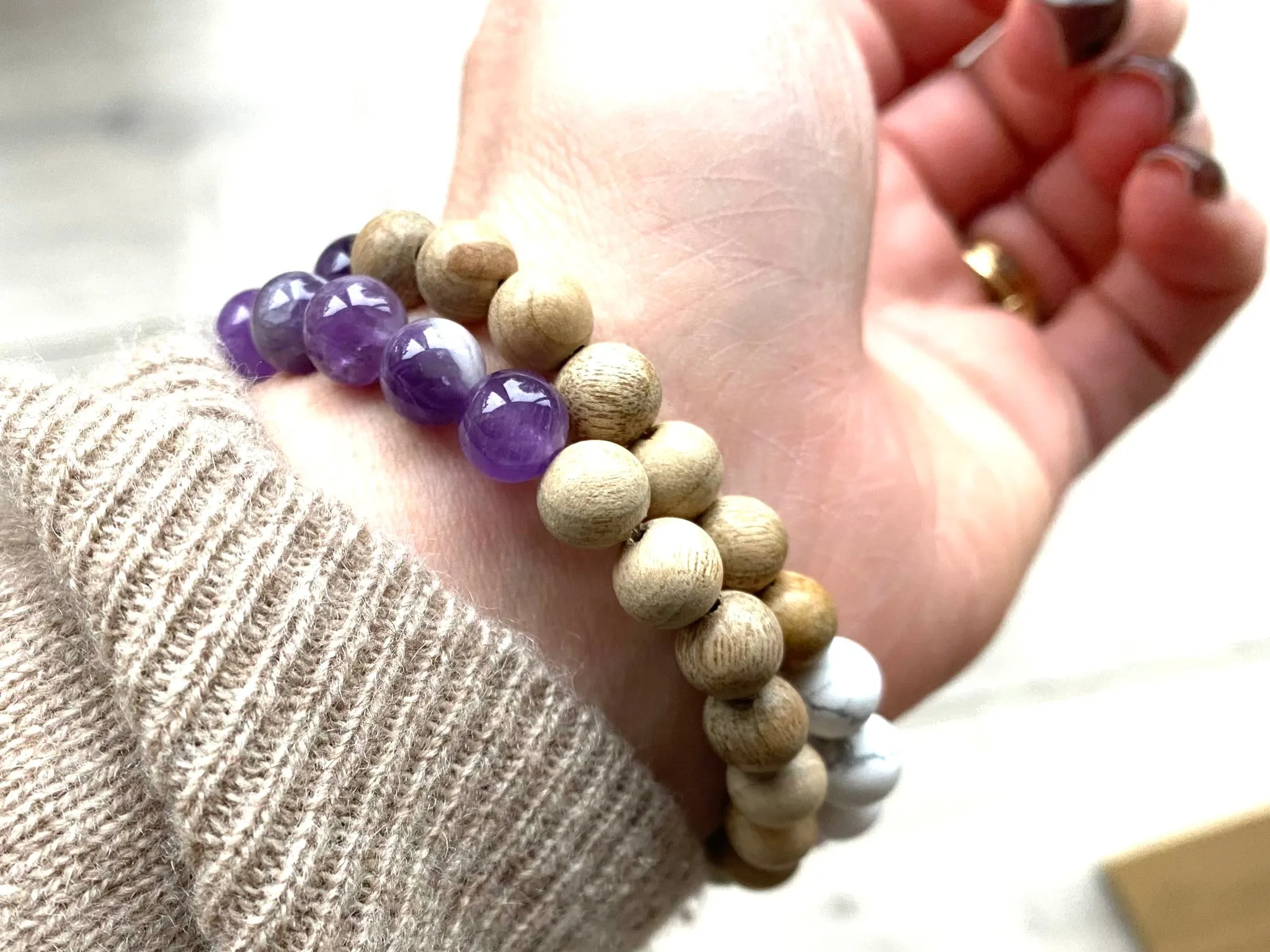 Amethyst and Howlite Diffuser Bracelet