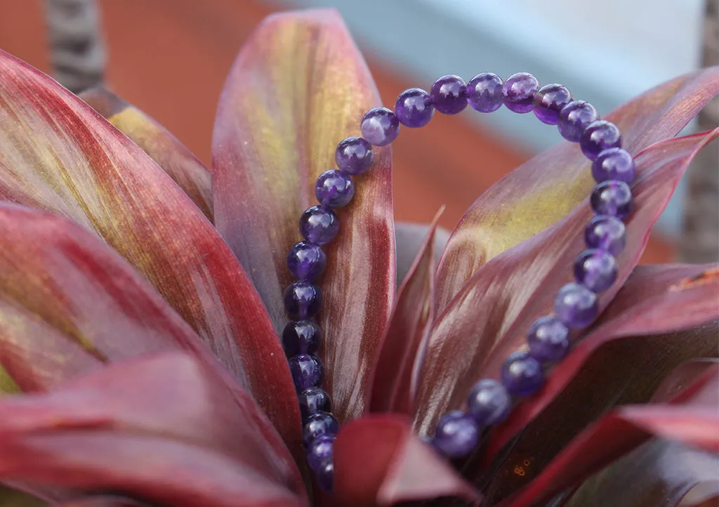 Amethyst Beads Stretchable Unisex Bracelet