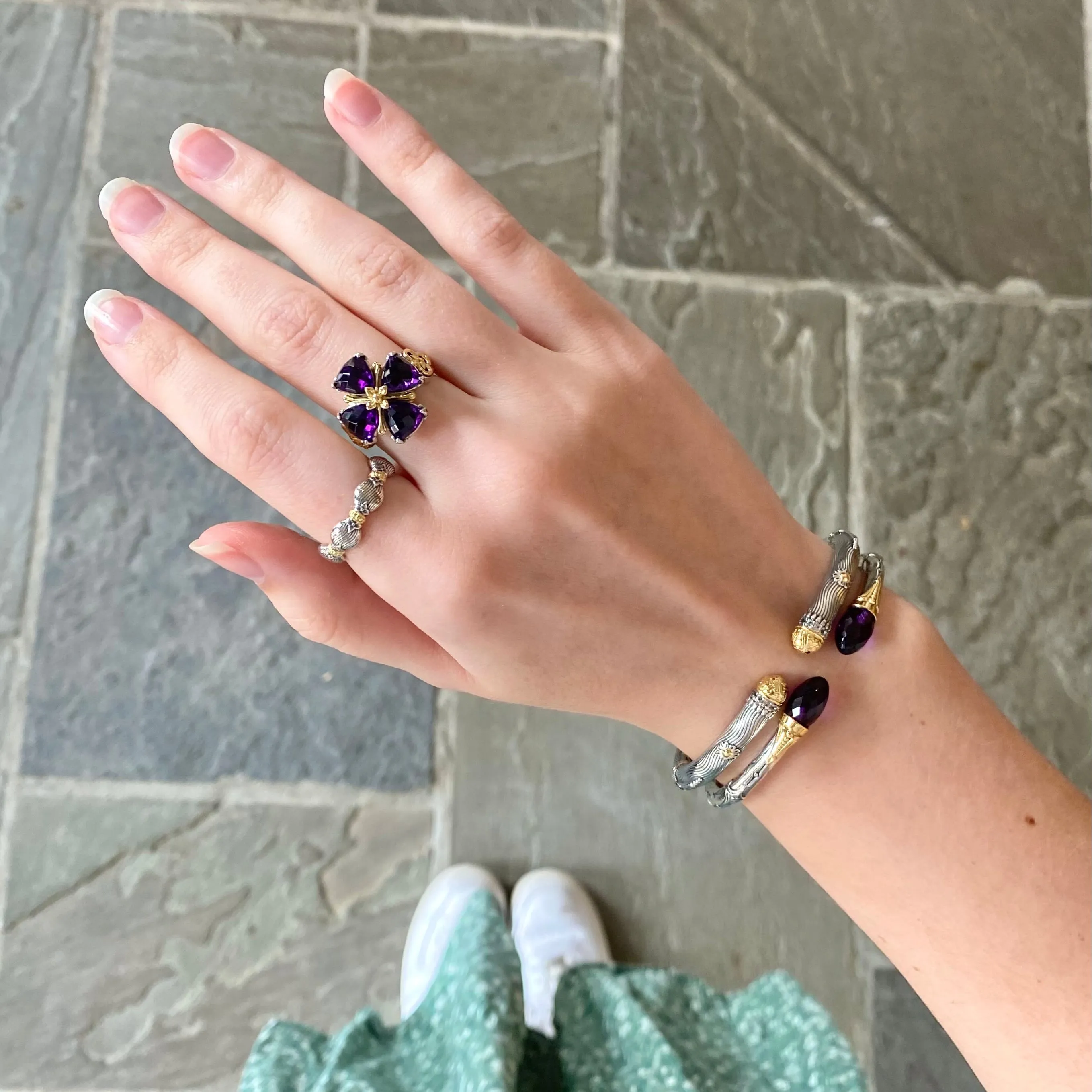 Amethyst Mixed Metal Hinge Bracelet