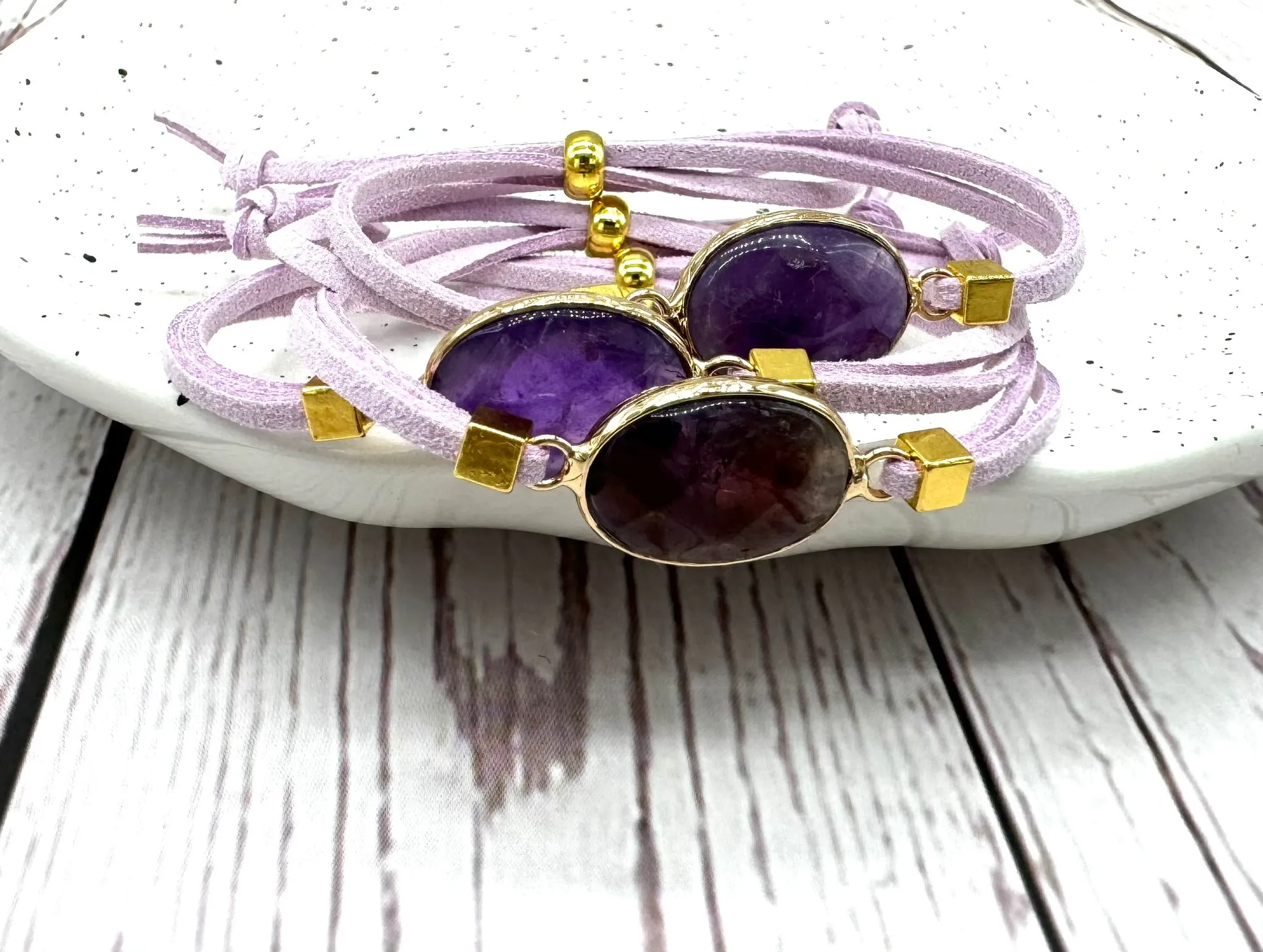 Amethyst Suede Crystal Diffuser Bracelet
