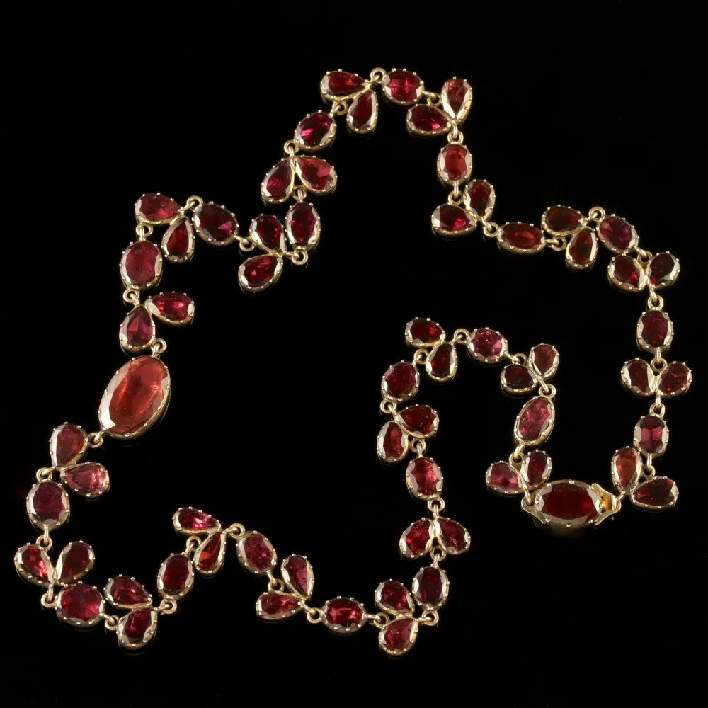 Antique Georgian 18Ct Gold Flat Cut Garnet Riviere Necklace Circa 1790