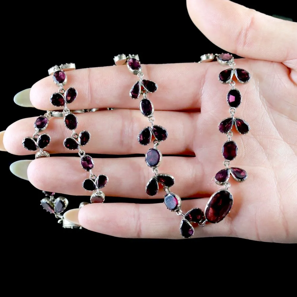 Antique Georgian 18Ct Gold Flat Cut Garnet Riviere Necklace Circa 1790