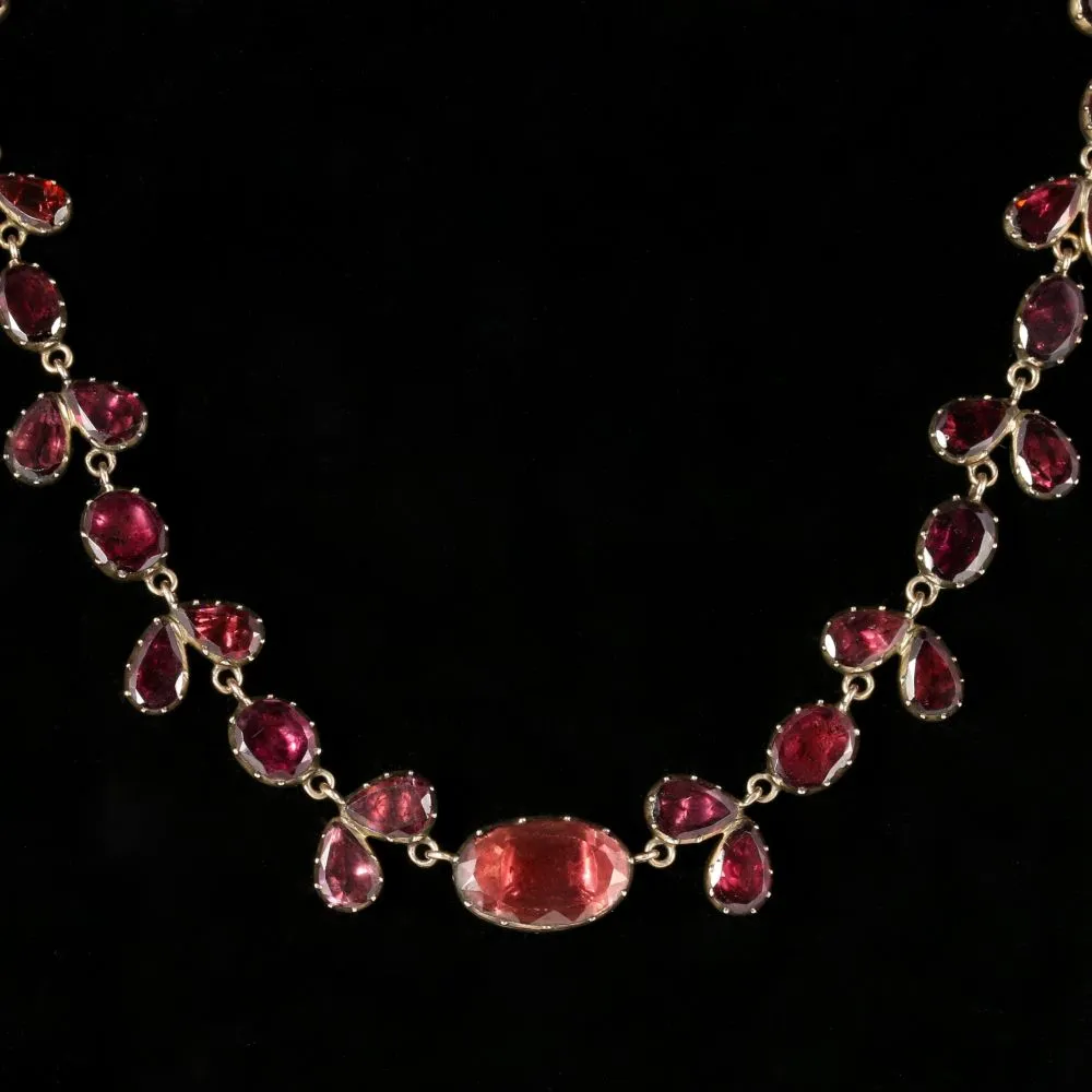 Antique Georgian 18Ct Gold Flat Cut Garnet Riviere Necklace Circa 1790