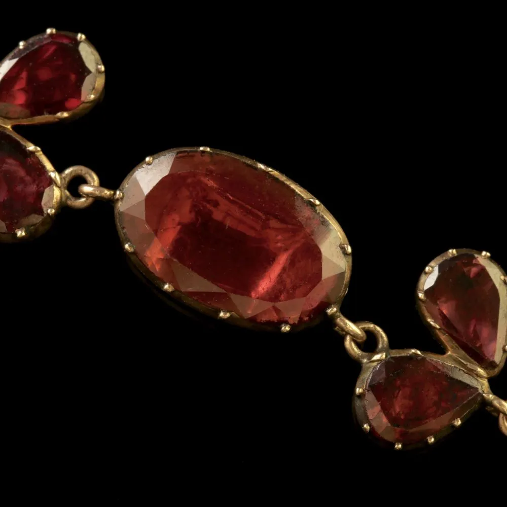 Antique Georgian 18Ct Gold Flat Cut Garnet Riviere Necklace Circa 1790