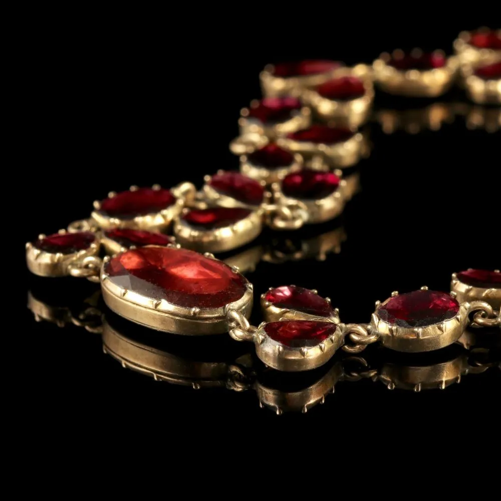 Antique Georgian 18Ct Gold Flat Cut Garnet Riviere Necklace Circa 1790