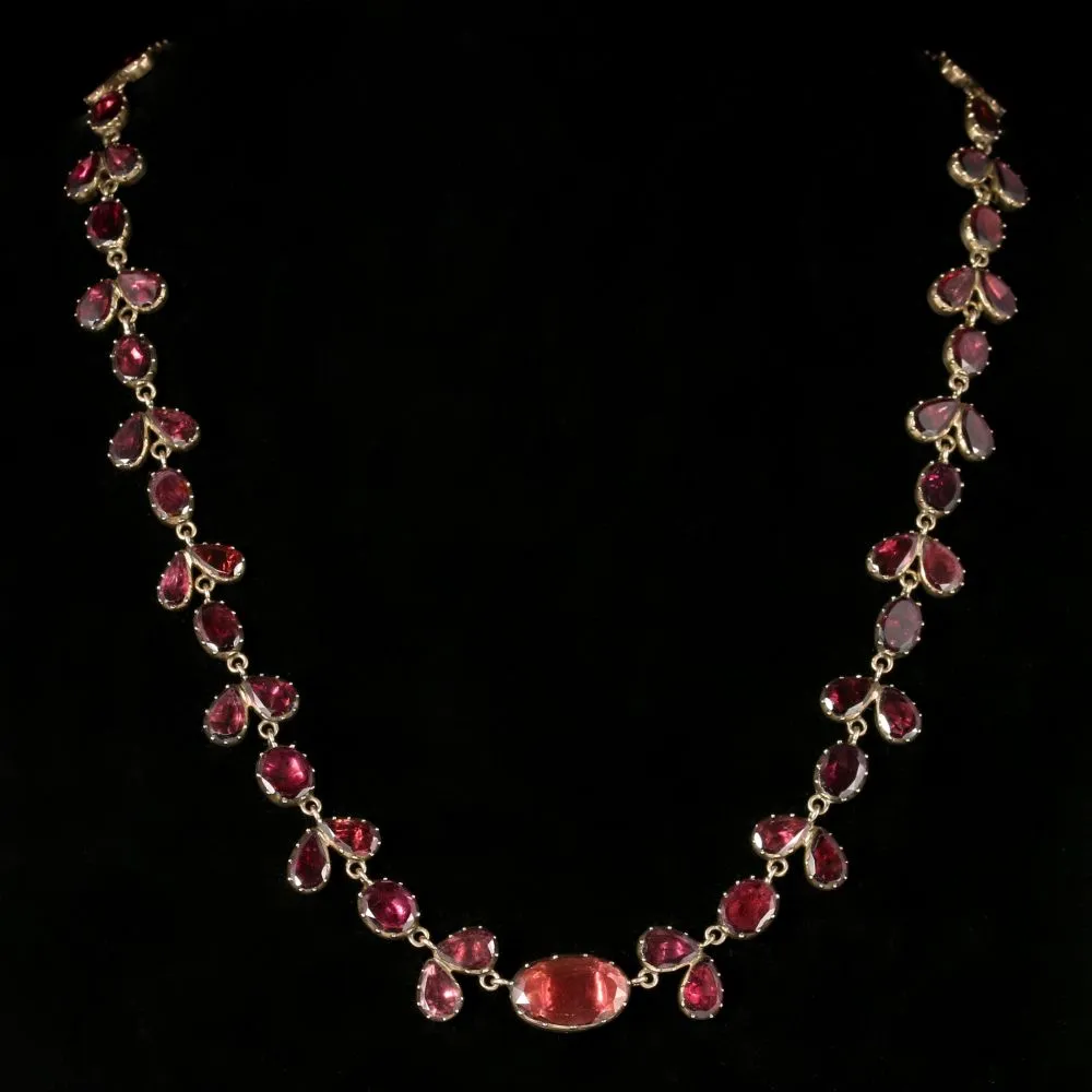 Antique Georgian 18Ct Gold Flat Cut Garnet Riviere Necklace Circa 1790