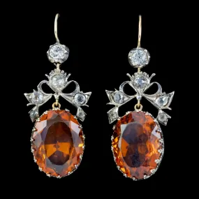 Antique Victorian Citrine Paste Earrings Silver Circa 1880