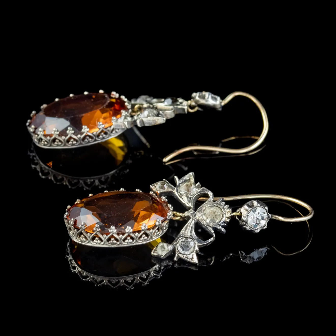 Antique Victorian Citrine Paste Earrings Silver Circa 1880
