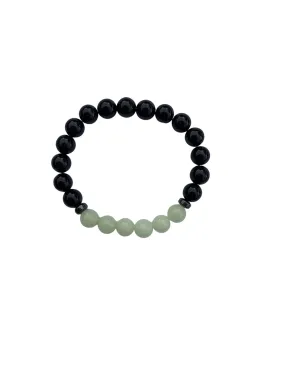 Aragonite Green/Yellow with Onyx Bracelet 8 mm Round Beads - Naturally Glows in the Dark