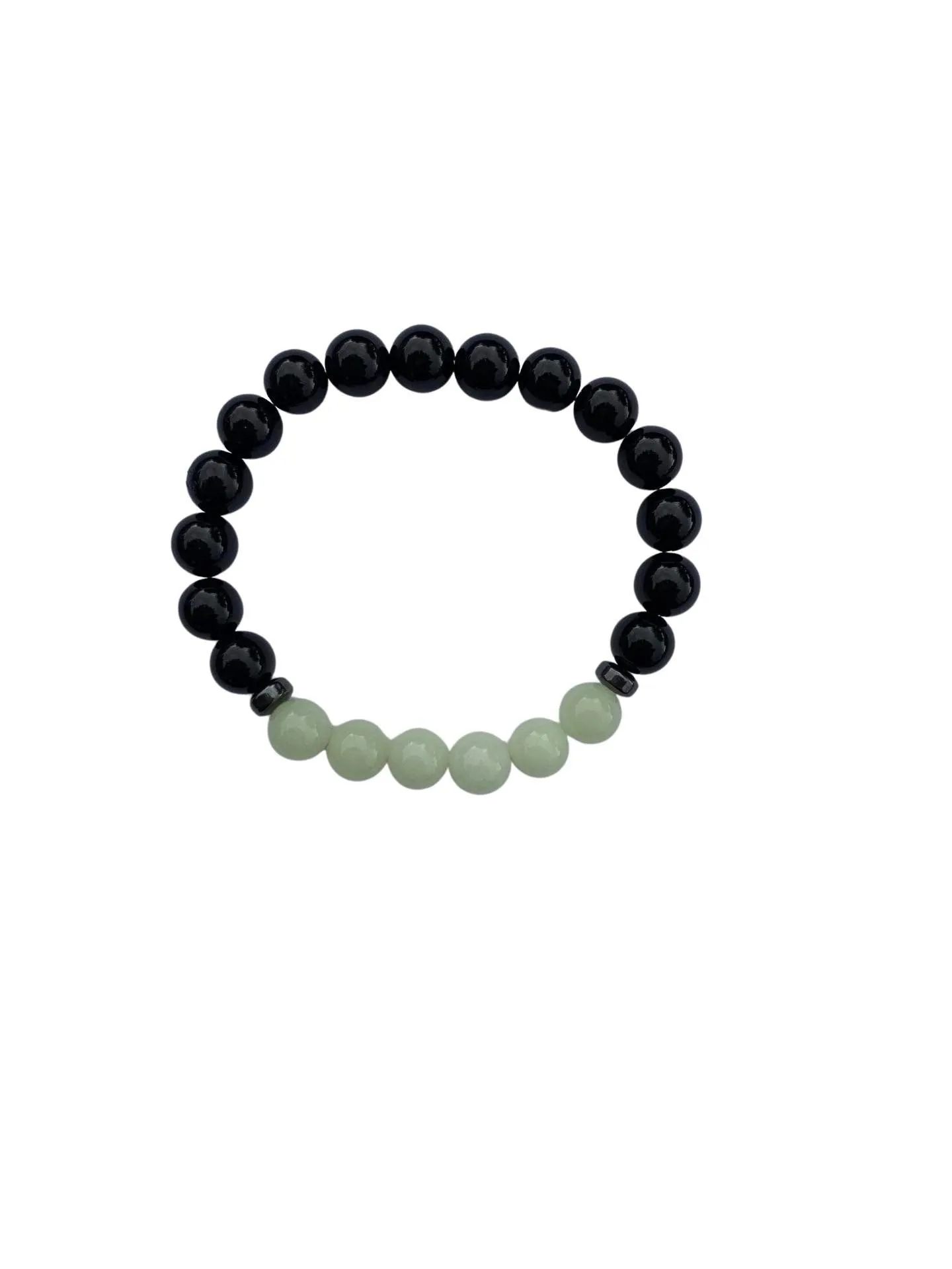Aragonite Green/Yellow with Onyx Bracelet 8 mm Round Beads - Naturally Glows in the Dark