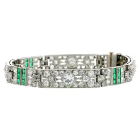 Art Deco Platinum Diamond and Emerald Bracelet