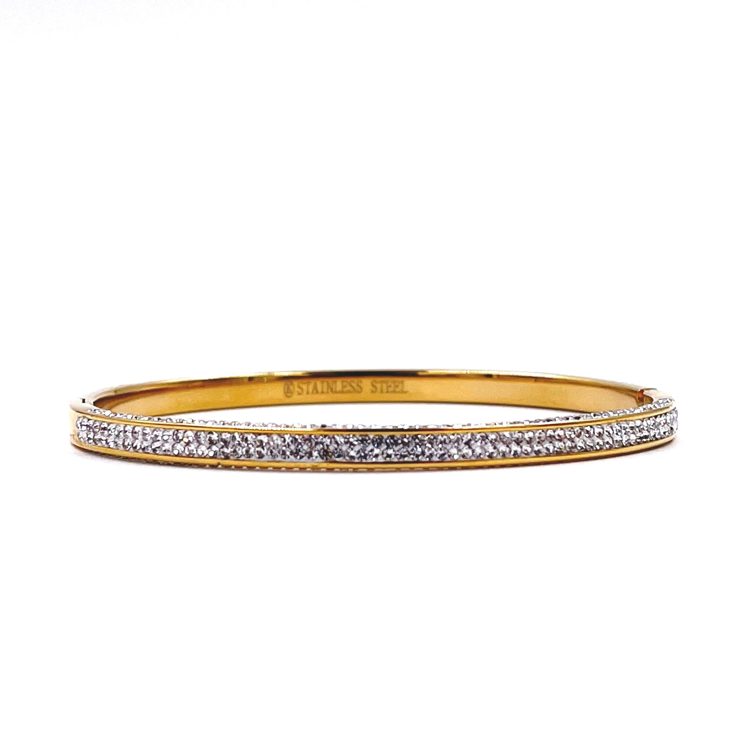 Ashley Gold Stainless Steel Gold Plated Princess Cut CZ Bangle