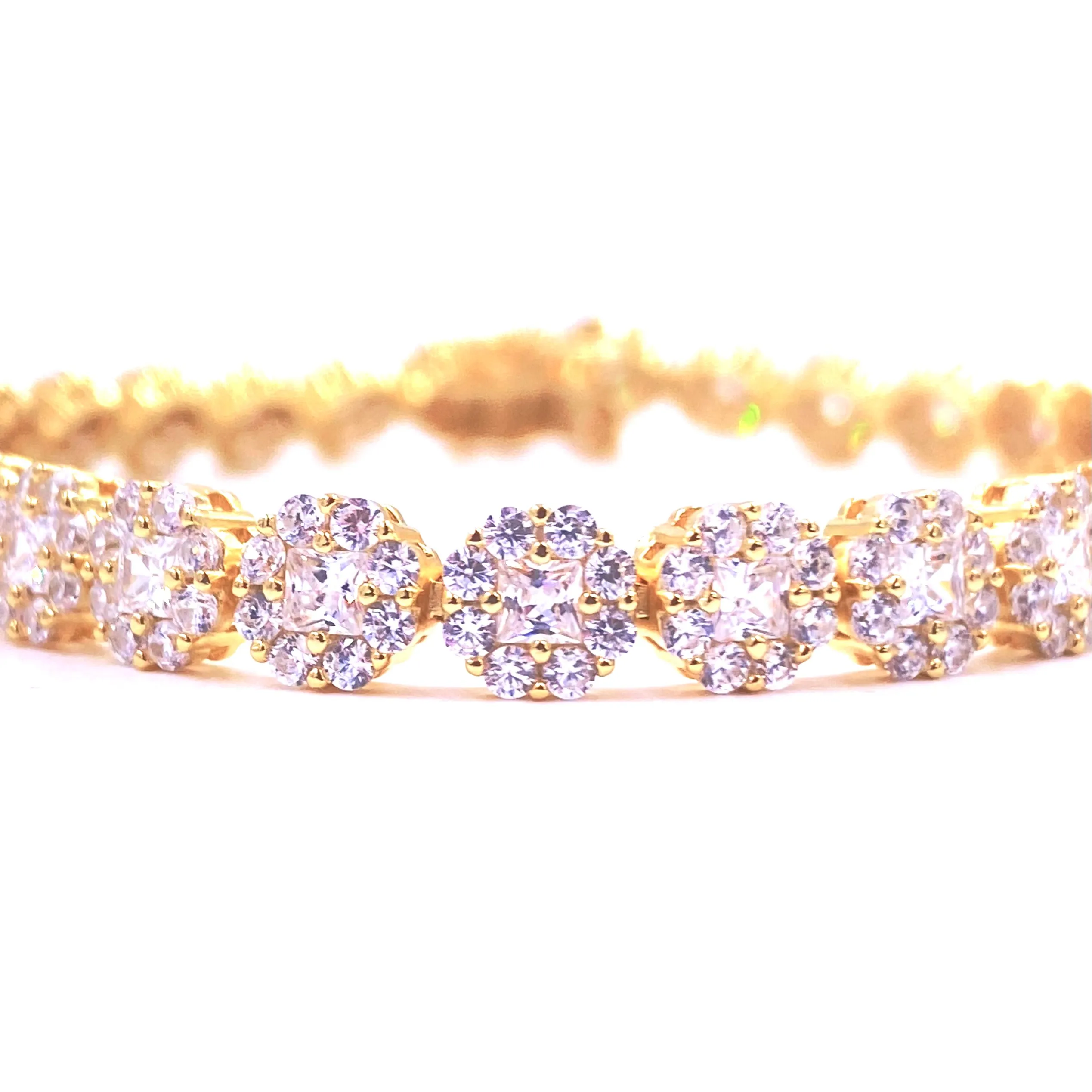 Ashley Gold Sterling Silver Gold Plated CZ Flower Design Tennis Bracelet