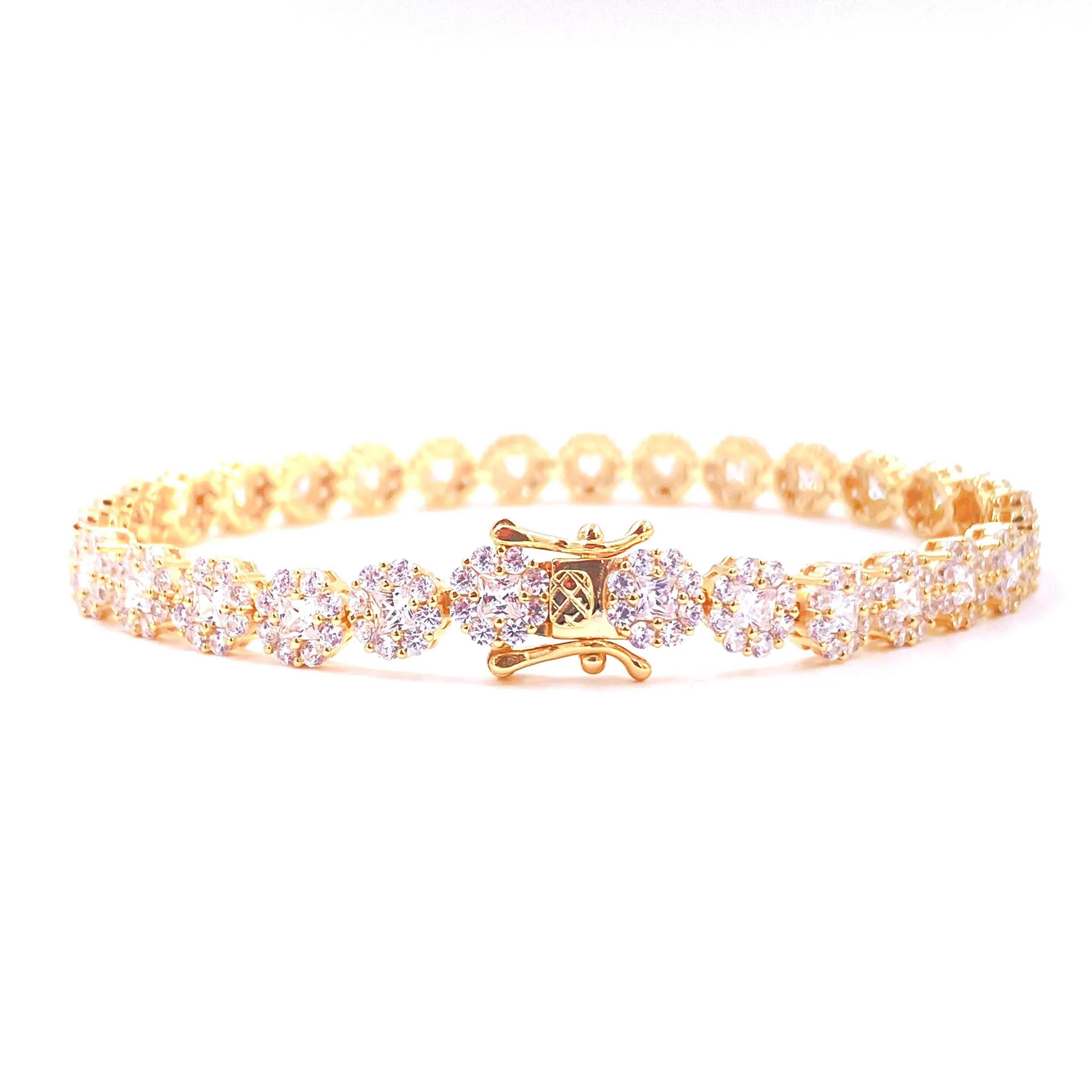 Ashley Gold Sterling Silver Gold Plated CZ Flower Design Tennis Bracelet