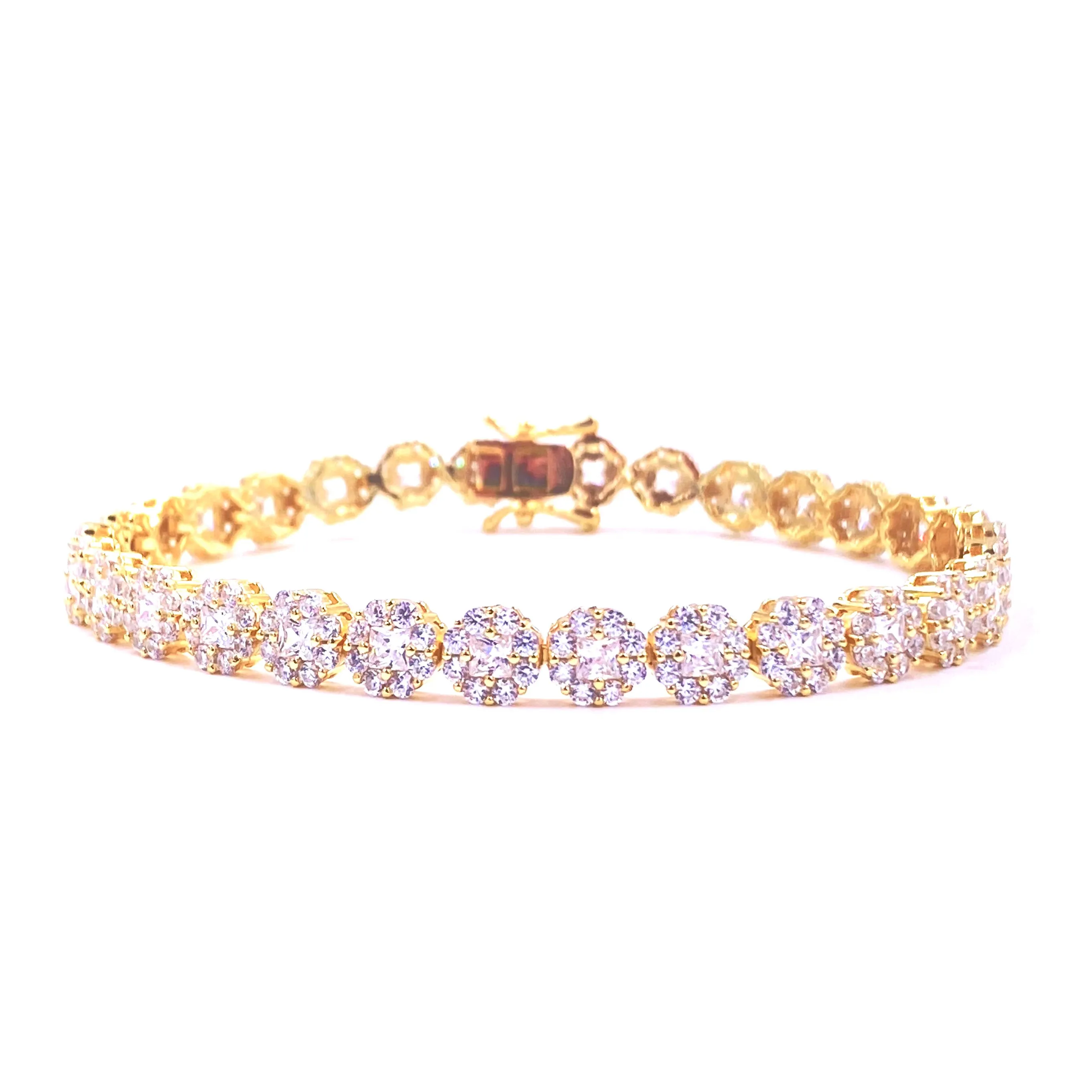 Ashley Gold Sterling Silver Gold Plated CZ Flower Design Tennis Bracelet