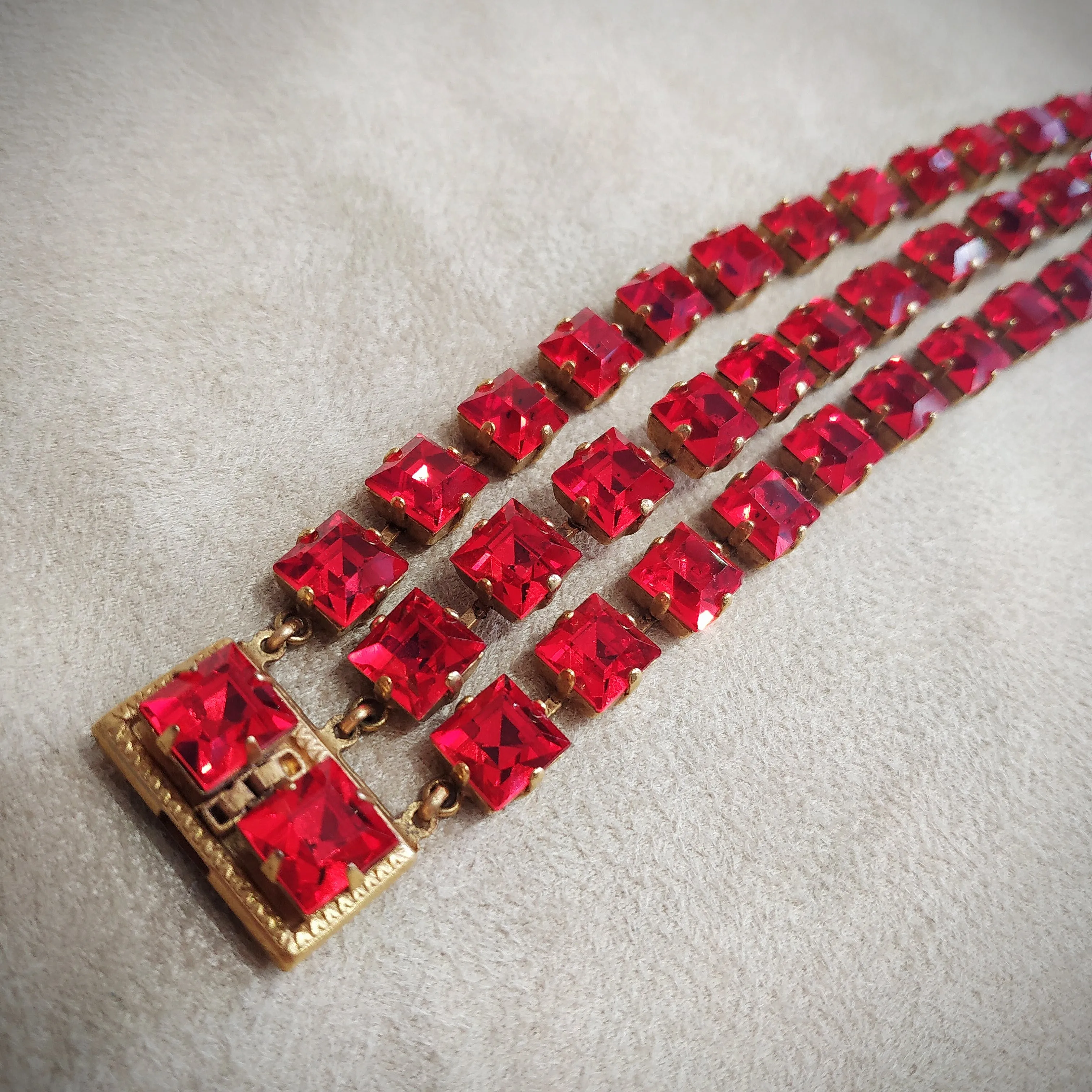 Askew London Red Crystal Triple row Bracelet