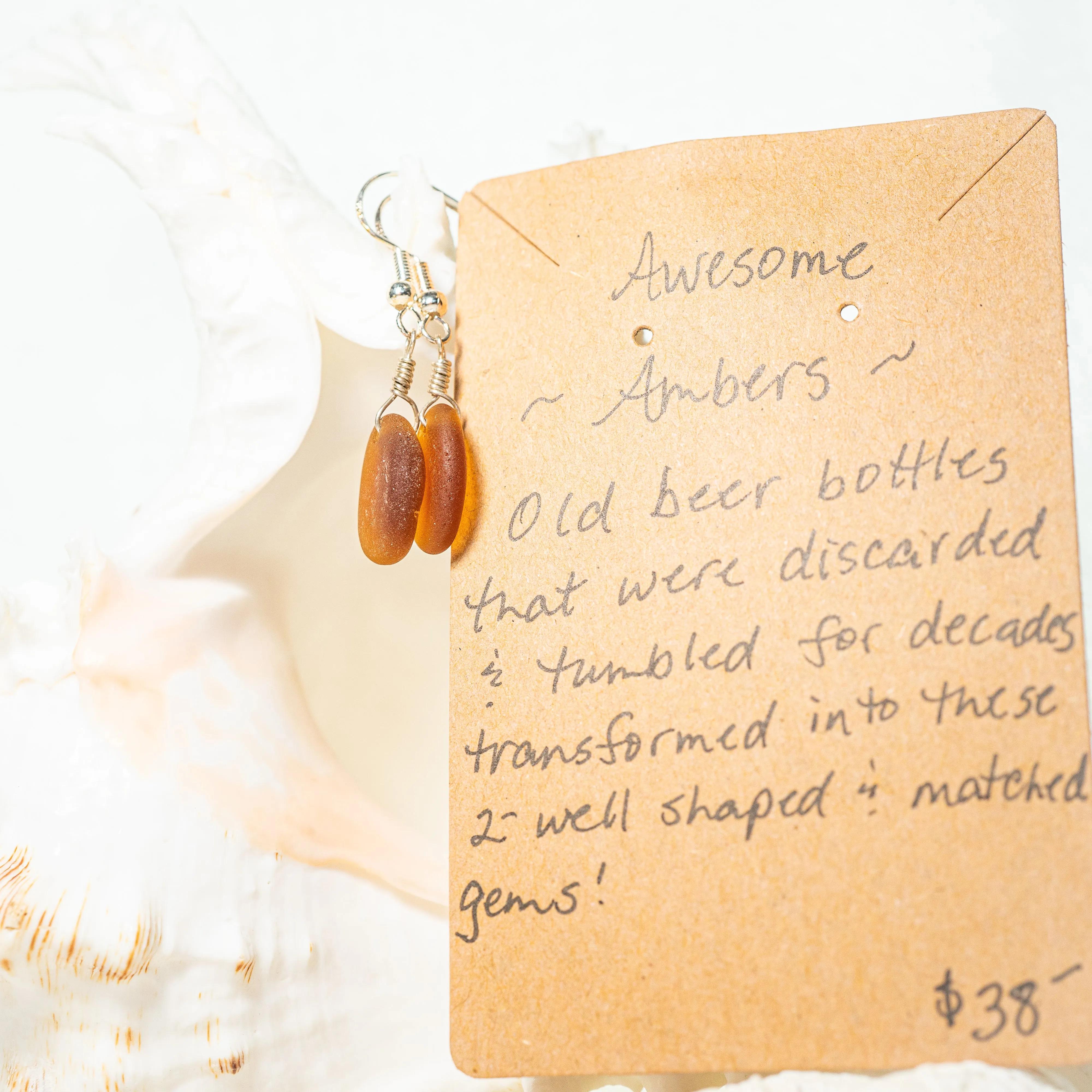 Awesome Amber Sea Glass Earrings