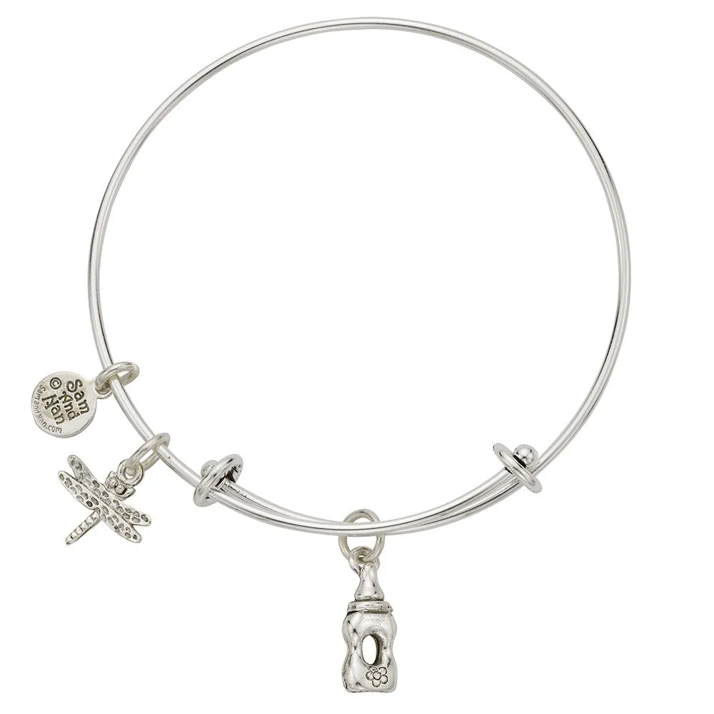 Baby Bottle Dragon Fly Charm Bangle Bracelet