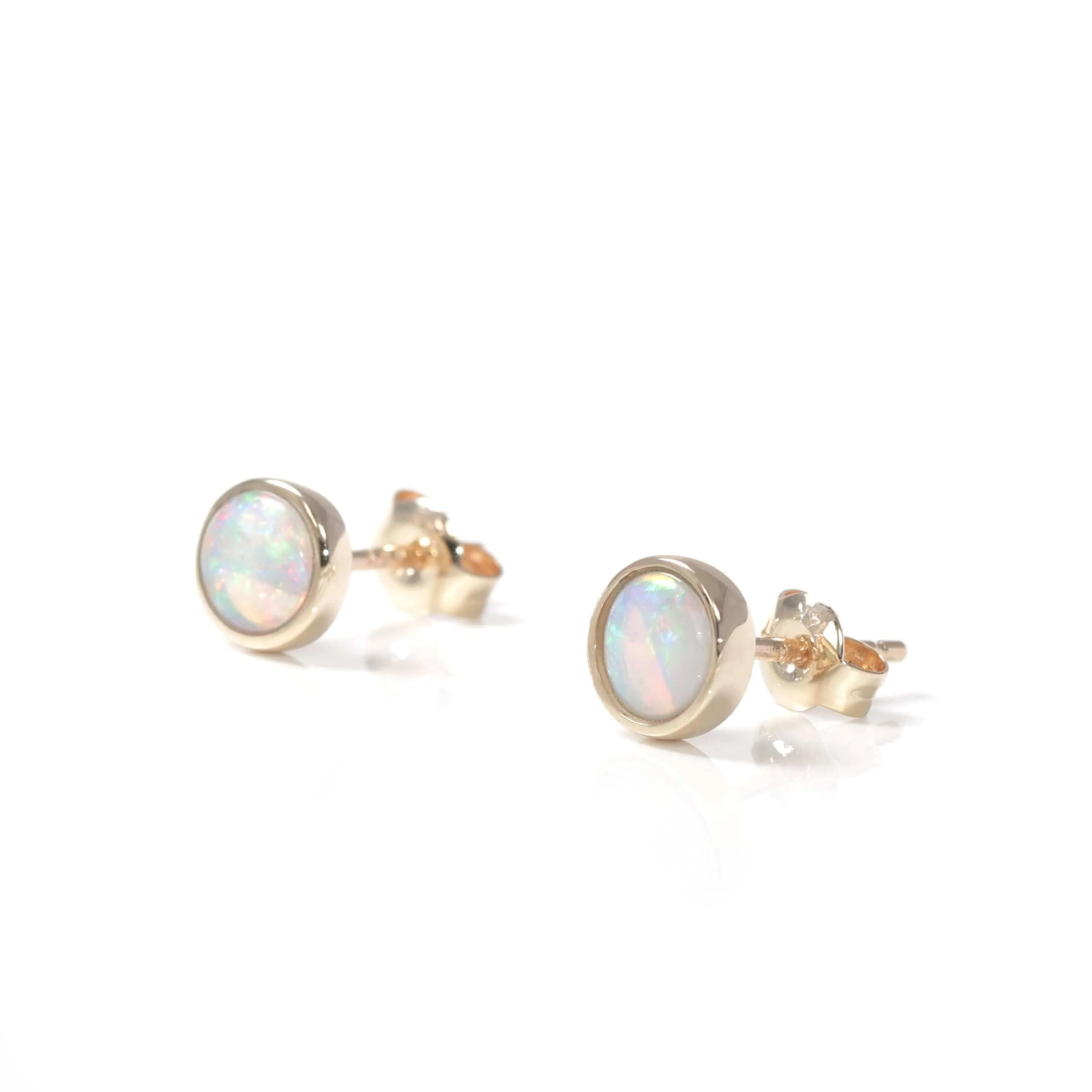 Baikalla™ 14k Yellow Gold Natural Australian Light Opal Bezel Set Earrings