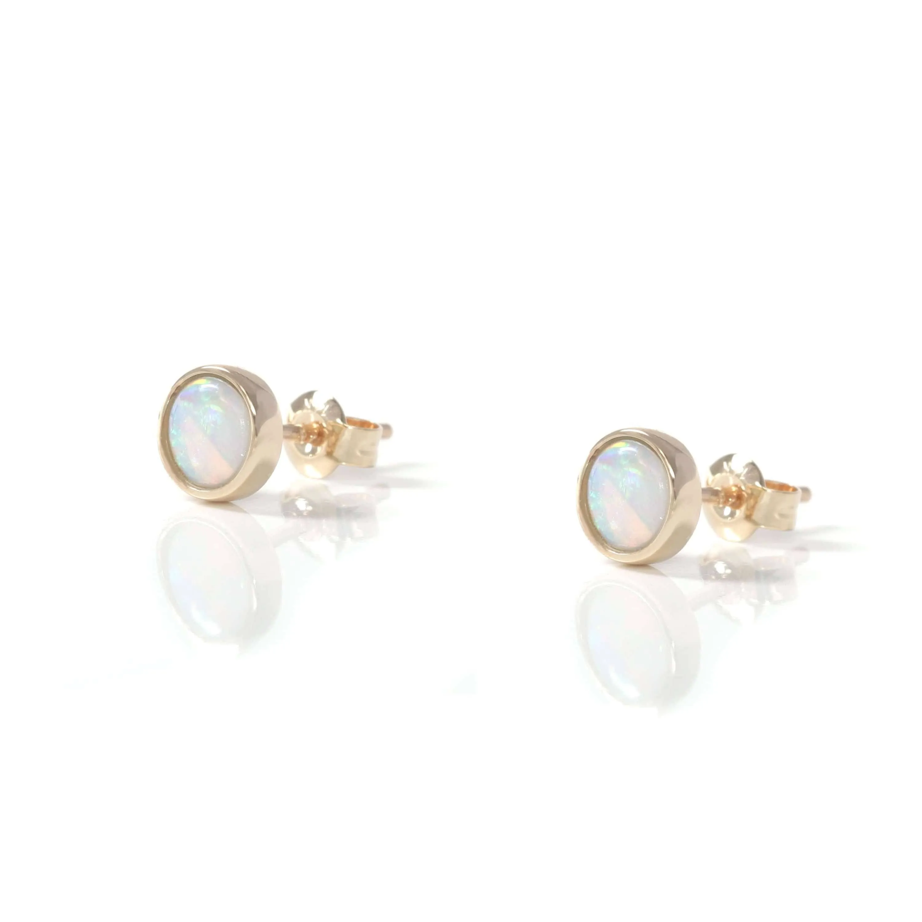 Baikalla™ 14k Yellow Gold Natural Australian Light Opal Bezel Set Earrings